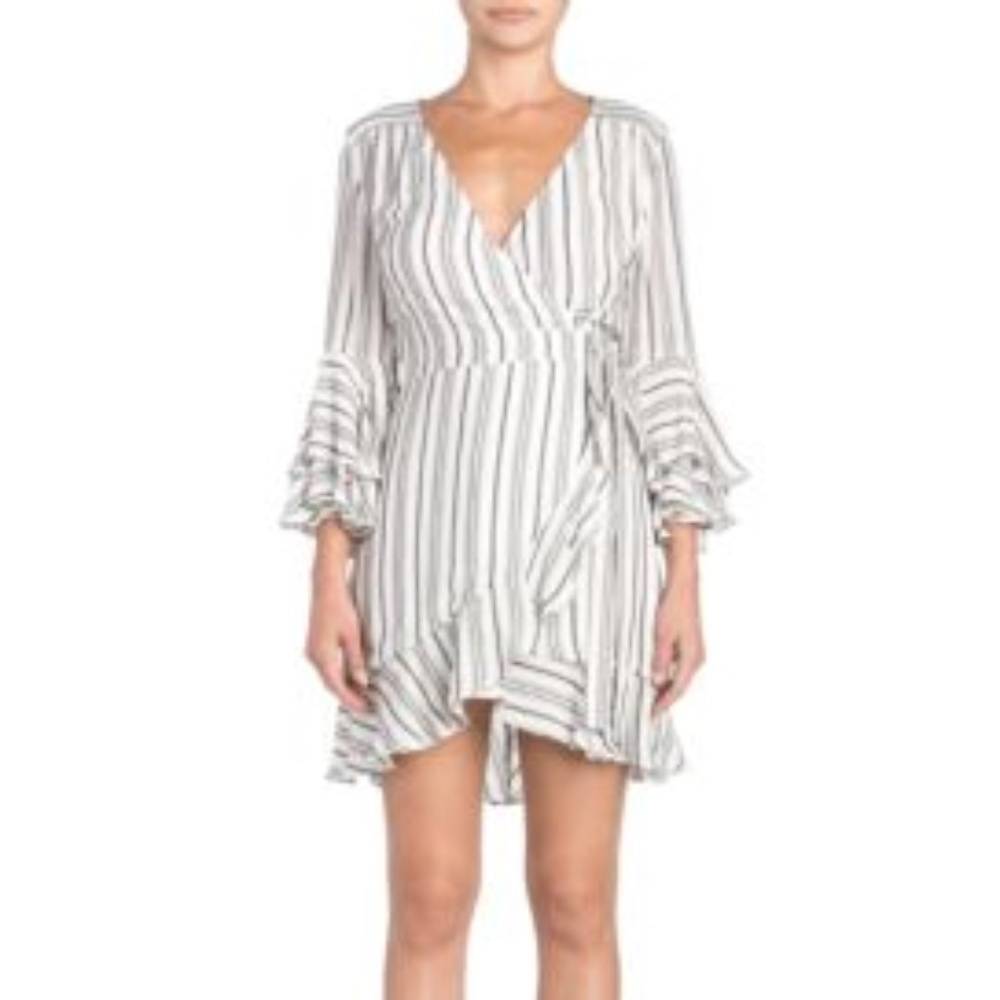 Miss Me  Miss Me Wrap Dress with 3/4 Ruffle Sleeve